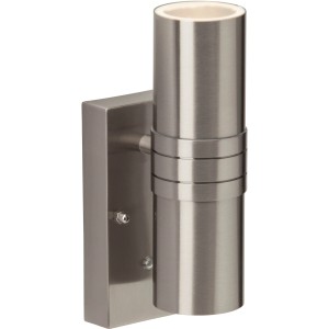 Moderne LED-Außenwandleuchte Hanni in Edelstahloptik, 21,2 cm hoch, für den Außenbereich.