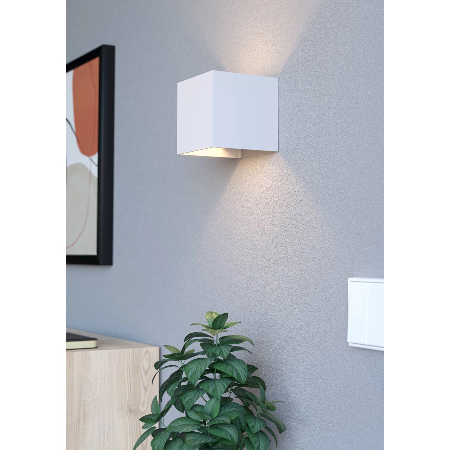 Weiße EGLO RINCINE LED Außenwandleuchte mit Sensor, quadratisch, 100x100mm.