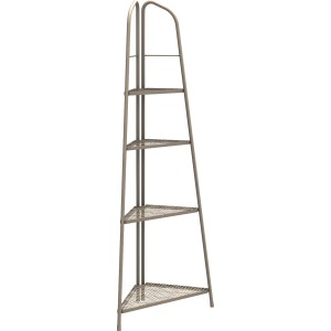 MWH Balkoneckregal Ekko, 180 cm hoch, Peyote-farben, mit vier Ablageflächen aus Metallgitter.