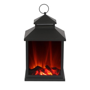 Schwarze El Fuego Laterne AY0550 mit LED-Flammeneffekt für Elektrokamine.