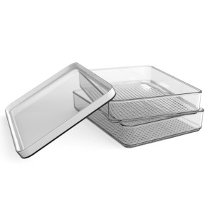 Rotho Kühlschrankorganizer-Set Loft, 2-teilig, weiße Frischhaltedosen aus transparentem Kunststoff.