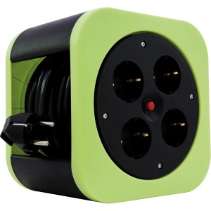 Grüne Design Kabelbox S-Box mit 10m Kabel und 4 Steckdosen für den Innenbereich.