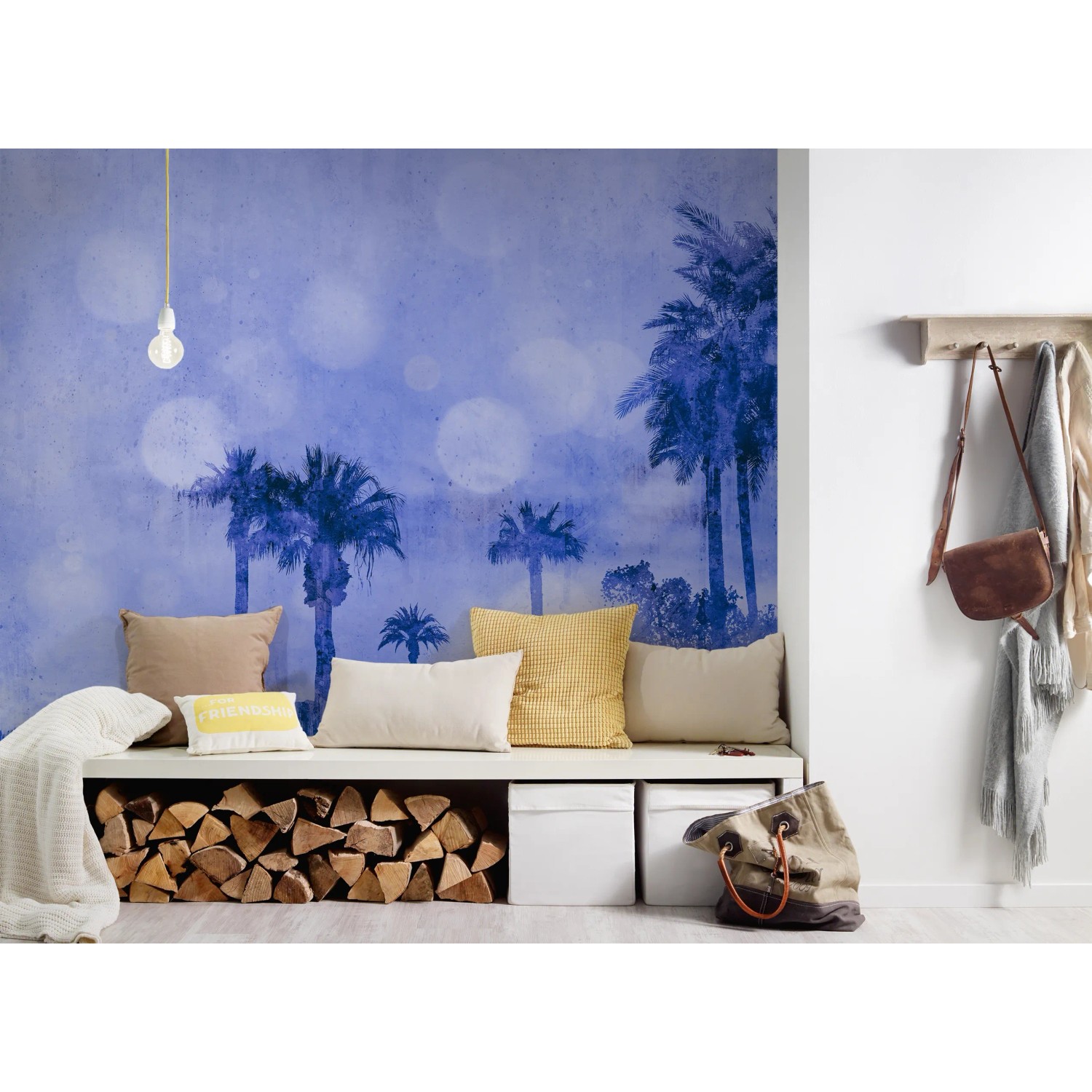 Fototapete mit blauem Palmen-Landschaftsmotiv, 4,00 m x 2,70 m, FSC®-zertifiziert.