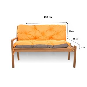 Orange Setgarden Bankauflage 150x50x50cm für 2-Sitzer Gartenbänke. Gestepptes Outdoor Sitzkissen mit grauen Seiten.