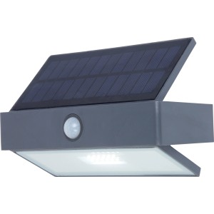 Lutec LED-Solarleuchte Arrow mit Bewegungsmelder für Außen, graue Wandleuchte mit Solarpanel.