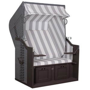 Grau-weißer Strandkorb Fehmarn von Trendy by Devries, 159x124x87 cm, mit Mahagoni-Holz.