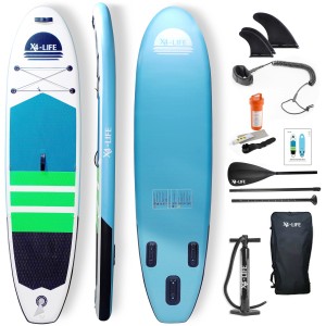 Aufblasbares X4-Life Stand Up Paddle Board Set mit Paddel, Pumpe, Leash, Finnen und Rucksack.