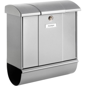 Burg Wächter Briefkasten-Set Olymp 91600, Stahlblech, silberfarben mit Zeitungsfach.