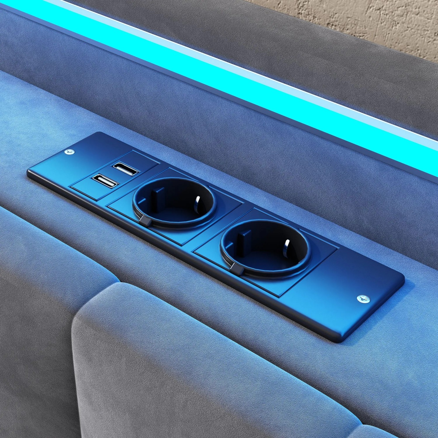 okwish Polsterbett mit Bettkasten LED-Licht Jugendzimmer 160x200cm Grau_7
