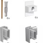 Artiteq Befestigungsset für Click Rail Alu: Schrauben, Dübel, Endkappen und Eckverbinder.