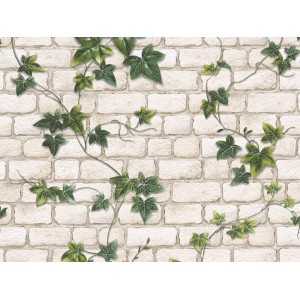A.S. Creation Papiertapete Dekora Natur: Weiße Klinkerwand mit Efeu.
