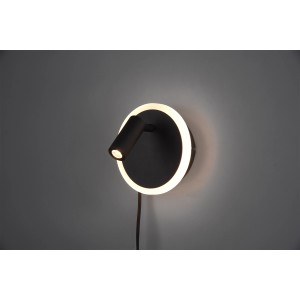 Schwarze, matte Trio LED-Wandleuchte Jordan mit zwei Lichtquellen und Dimmer.