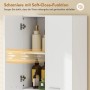Weißer HOMCOM Badezimmerschrank: Soft-Close-Scharniere für sanftes, geräuschloses Türschließen. Innenansicht mit Regal.