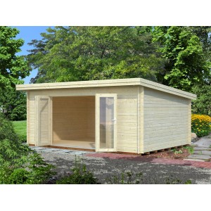 Hellbraunes Palmako Lea Holz-Gartenhaus mit Pultdach, 530x380cm. Gartenhaus aus Holz, tauchgrundiert.