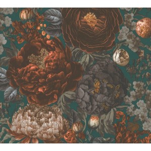 A.S. Création Vliestapete Blumen in Grün, Orange und Grau 10,05 m x 0,53 m