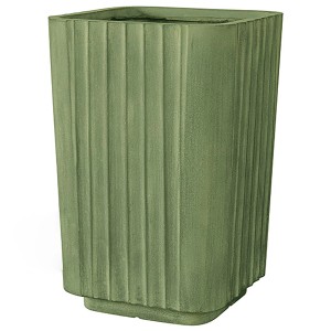 Deroma Quadro Hoch Link Pflanztopf 2er Set, Olive, gerillte Oberfläche.