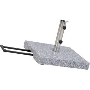Grauer Siena Garden Schirmständer aus Granit, 50x50x9 cm, mit Edelstahlrohr und Griff.