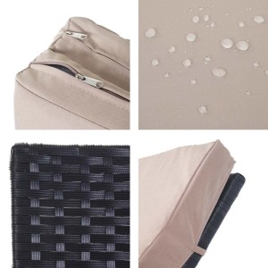 Detailansicht: MCW Sonnenliege D80, anthrazitfarbenes Rattan, beige Kissen, wasserabweisend, Bezug mit Reißverschluss.