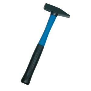 LUX Schlosserhammer Classic, 300g, mit blauem Glasfasergriff und schwarzem Gummigriff.