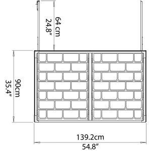 Technische Zeichnung der Palram Voyager Geräte- und Mülltonnenbox mit Maßangaben.