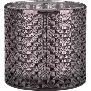 Lila Teelichthalter Midnight Mystery aus Glas mit Struktur, 6,8 cm hoch, Ø 7 cm.