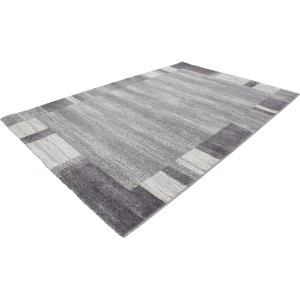 Kayoom Kurzflorteppich Falkland Darwin, 80x150 cm, Silber mit Patchwork-Rahmen.