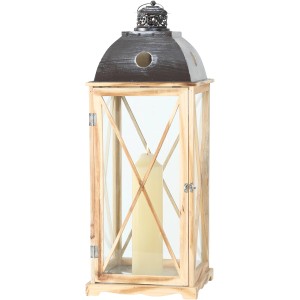 Moderne Kiefer Laterne, 82cm hoch, mit Kerze. Weihnachtsdekoration für stimmungsvolles Licht.