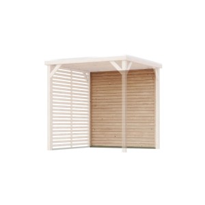 Karibu Pavillon Seitenwand geschlossen aus Fichte, Natur. Bietet Schutz vor Wind, Regen und Blicken.