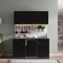 Respekta Küchenzeile KB150EYSC, 150 cm, Schwarz/Eiche York Nachbildung mit Kühlschrank und Kochfeld.