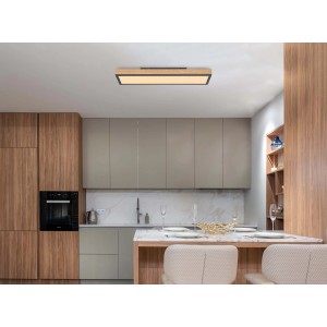Globo LED-Deckenleuchte Doro, graphitfarben mit Holzoptik, 600x150x30 mm, warmweißes Licht.