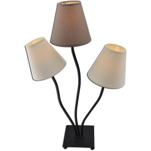 Näve Design-Tischleuchte, 3-flammig, beige-braune Textilschirme auf schwarzem Metallfuß.