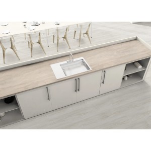 Kaindl Arbeitsplatte Travertin Alcamo, 410 cm, beige, mit Spüle in Küchenzeile.