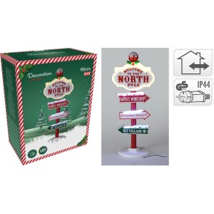 Weihnachts-Leuchtschild Nordpol mit 59 bunten LEDs, Wegweiser zu Santa's Werkstatt und Elf Village.