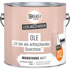 CREATE! by OBI Wandfarbe Lieblingsfarbe Ole Quarzrosa, matte Innenfarbe im Farbeimer.