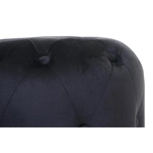 Detailansicht: Schwarzer Samt Hocker D22 mit Knopfsteppung.