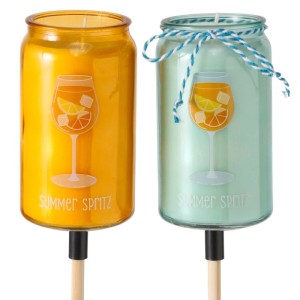 Boltze Gartenstab Summer Spritz, 2-fach sortiert: Dekorative Gartenfigur in Orange und Türkis mit Cocktail-Motiv.