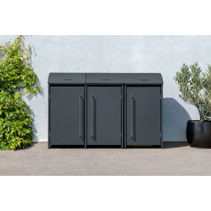 Westmann Mülltonnenbox Moderna für 3 Tonnen (je 240 l) in Anthrazit. Aufbewahrungsbox aus Stahl mit Gasdruckfedern.