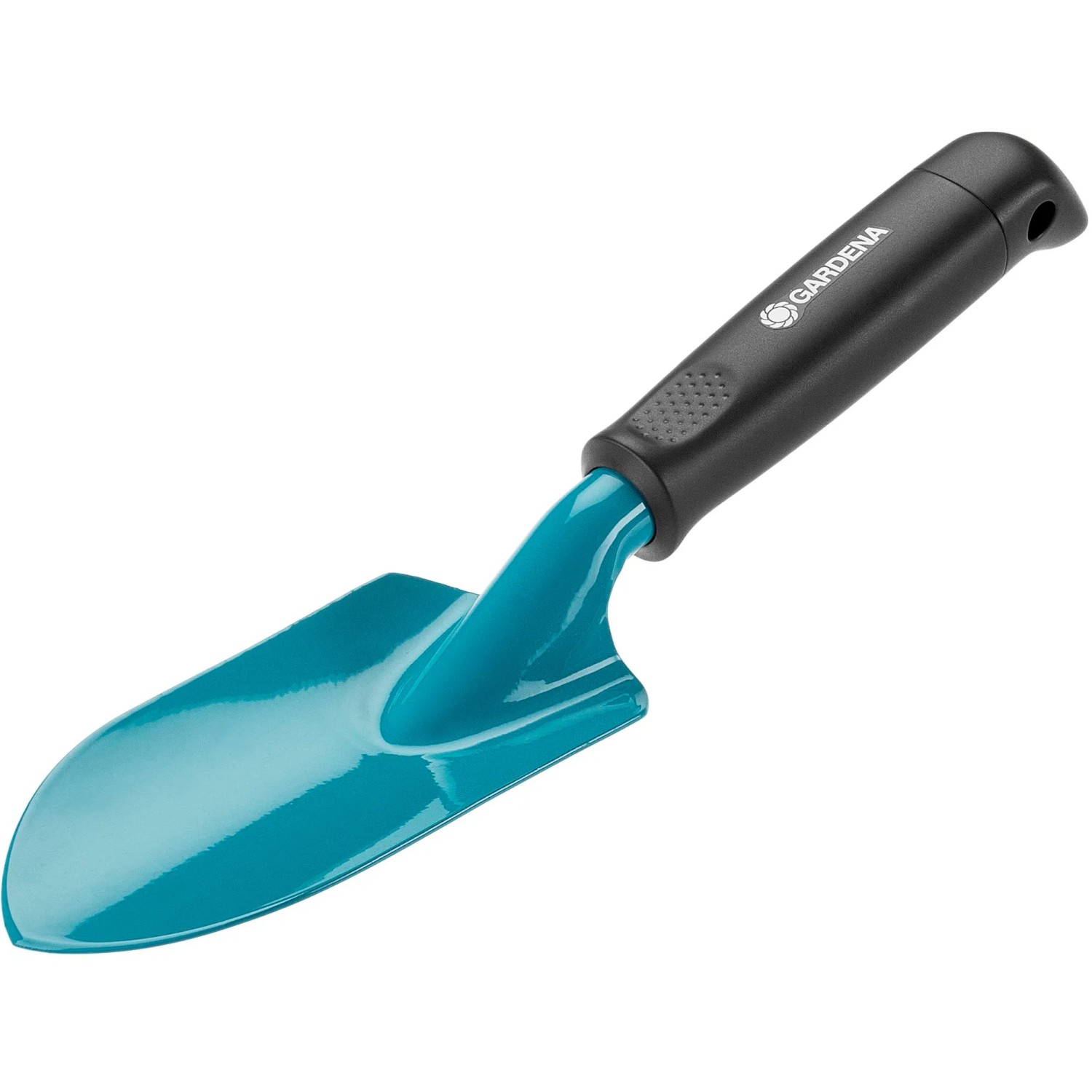 Gardena Blumenkelle Classic mit blauem Blatt und schwarzem Griff für Gartenarbeiten.