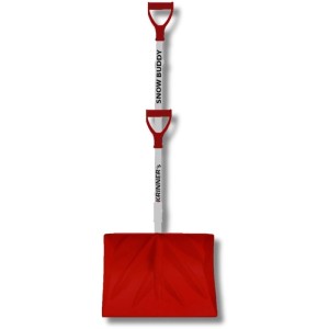 Rote Krinner Schneeschaufel Snow Buddy mit ergonomischem Haupt- und Federgriff, breiter Schaufel und Eisscharre.