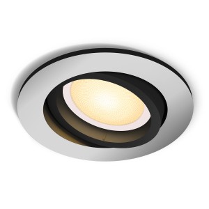 Runder Philips Hue LED-Einbauspot Milliskin White Ambiance in Aluminium, Lichtfarbe einstellbar.