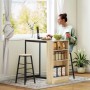 HOMCOM Bartisch Set Eiche-Optik mit schwarzem Metallgestell, 2 Barhockern und integriertem Regal für Küche/Esszimmer.