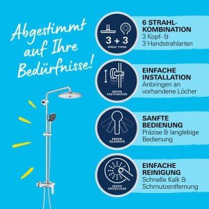 Grohe QuickFix Duschsystem Vitalio Joy 260 mit Kopf- und Handbrause, Wandmontage.