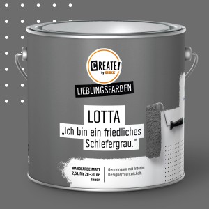 Farbeimer CREATE! by OBI Lieblingsfarben Lotta Schiefergrau, matte Wandfarbe für Innen.