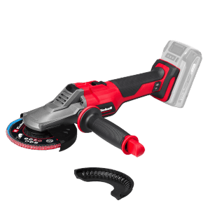 Einhell Akku-Winkelschleifer TP-AG 18/125 F: Rot-schwarzer Winkelschleifer mit Akku und Schleifscheibe.