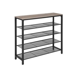 Vasagle Schuhregal mit 4 Ebenen, grau-schwarz, 100x30x92,5 cm. Schuhbank mit Gitterböden.