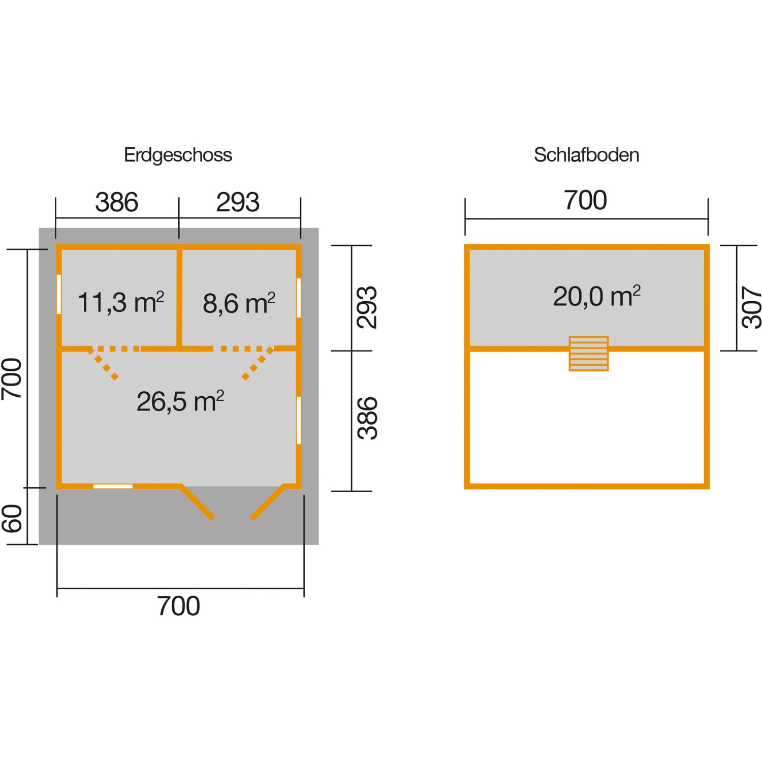 WEKA Weekendhaus Typ 703 mit Schlafboden Natur BxT 700 cm x 700 cm