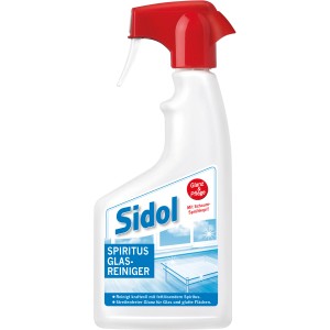 Sidol Spiritus Glasreiniger 500ml Flasche mit rotem Sprühkopf für streifenfreien Glanz.