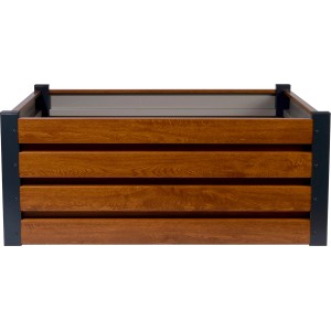 Quadratisches, braunes Metall-Hochbeet in Holzoptik von Dobar, 100x100x40cm.