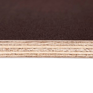 Braune Siebdruckplatte Birke Twin, 1,8 cm dick, Detailaufnahme der Holzschichten.