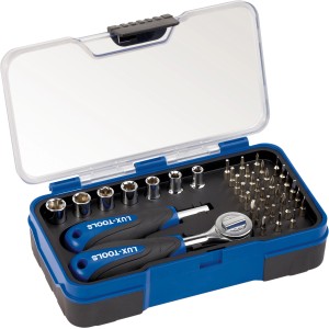LUX Bit- und Steckschlüsselsatz, 40-teilig, im blauen Koffer mit Bits, Steckschlüsseln und Knarre.